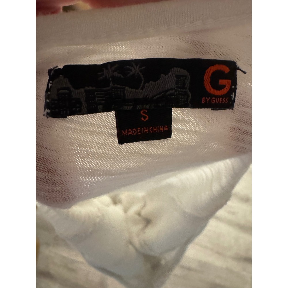 G By Guess Womens White Slub Knit Henley Top Rhinestone Button 3/4 Sleeve Small - Picture 2 of 5